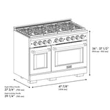 ZLINE Autograph Edition 48 in. 6.7 cu. ft. Paramount Double Oven Gas Range with 8 Burner Cooktop in Satin Stainless Steel with White Matte Doors and Matte Black Accents (SGRSZ-WM-48-MB)