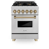 ZLINE Autograph Edition 24 in. 2.8 cu. ft. Legacy Dual Fuel Range with 4 Burner Gas Cooktop and Electric Convection Oven in Satin Stainless Steel and Champagne Bronze Accents (RASZ-SN-24-CB)
