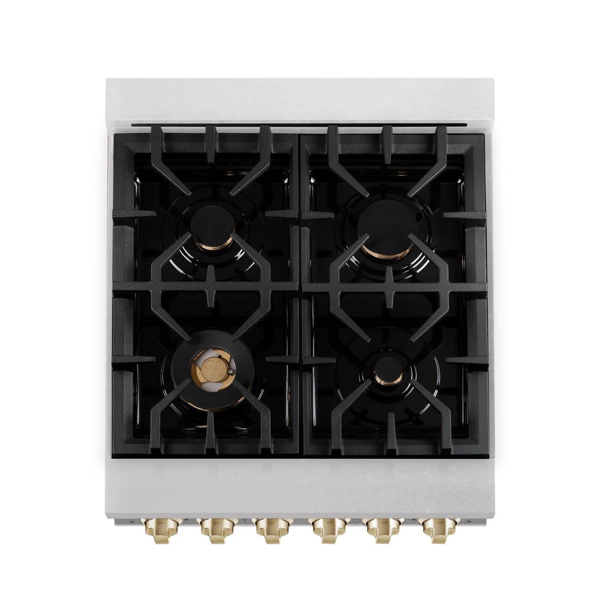 ZLINE Autograph Edition 24 in. 2.8 cu. ft. Legacy Dual Fuel Range with 4 Burner Gas Cooktop and Electric Convection Oven in Satin Stainless Steel and Polished Gold Accents (RASZ-SN-24-G)