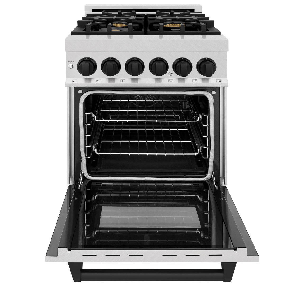 ZLINE Autograph Edition 24 in. 2.8 cu. ft. Legacy Dual Fuel Range with 4 Burner Gas Cooktop and Electric Convection Oven in Satin Stainless Steel and Matte Black Accents (RASZ-SN-24-MB)