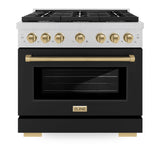 ZLINE Autograph Edition 36 in. 5.2 cu. ft. Paramount Dual Fuel Range with 6 Burner Gas Cooktop and Electric Convection Oven in Satin Stainless Steel with Black Matte Door and Champagne Bronze Accents (SDRSZ-BLM-36-CB)