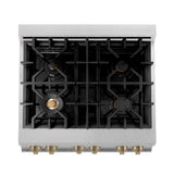 ZLINE Autograph Edition 30 in. 4.0 cu. ft. Legacy Dual Fuel Range with 4 Burner Gas Cooktop and Electric Convection Oven in Satin Stainless Steel and Champagne Bronze Accents (RASZ-SN-30-CB)