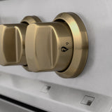 ZLINE Autograph Edition 36 in. 4.6 cu. ft. Legacy Dual Fuel Range with 6 Burner Gas Cooktop and Electric Convection Oven in Satin Stainless Steel and Champagne Bronze Accents (RASZ-SN-36-CB)