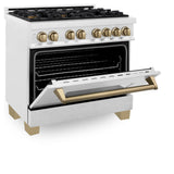 ZLINE Autograph Edition 36 in. 4.6 cu. ft. Legacy Dual Fuel Range with 6 Burner Gas Cooktop and Electric Convection Oven in Satin Stainless Steel and Champagne Bronze Accents (RASZ-SN-36-CB)