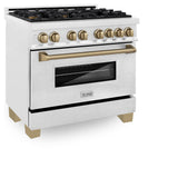 ZLINE Autograph Edition 36 in. 4.6 cu. ft. Legacy Dual Fuel Range with 6 Burner Gas Cooktop and Electric Convection Oven in Satin Stainless Steel and Champagne Bronze Accents (RASZ-SN-36-CB)