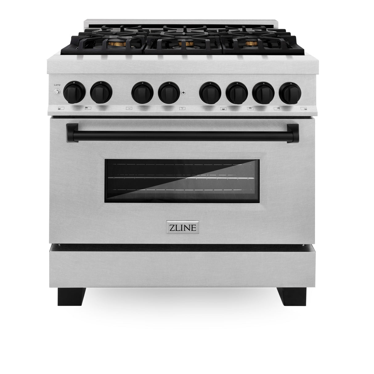 ZLINE Autograph Edition 36 in. 4.6 cu. ft. Legacy Dual Fuel Range with 6 Burner Gas Cooktop and Electric Convection Oven in Satin Stainless Steel and Matte Black Accents (RASZ-SN-36-MB)