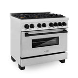 ZLINE Autograph Edition 36 in. 4.6 cu. ft. Legacy Dual Fuel Range with 6 Burner Gas Cooktop and Electric Convection Oven in Satin Stainless Steel and Matte Black Accents (RASZ-SN-36-MB)