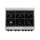 ZLINE Autograph Edition 36 in. 4.6 cu. ft. Legacy Dual Fuel Range with 6 Burner Gas Cooktop and Electric Convection Oven in Satin Stainless Steel and Matte Black Accents (RASZ-SN-36-MB)