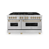 ZLINE Autograph Edition 60 in. 7.4 cu. ft. Legacy Dual Fuel Range with 9 Burner Gas Cooktop and 2 Electric Convection Ovens in Satin Stainless Steel and Champagne Bronze Accents (RASZ-SN-60-CB)