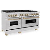 ZLINE Autograph Edition 60 in. 7.4 cu. ft. Legacy Dual Fuel Range with 9 Burner Gas Cooktop and 2 Electric Convection Ovens in Satin Stainless Steel and Champagne Bronze Accents (RASZ-SN-60-CB)