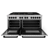 ZLINE Autograph Edition 60 in. 7.4 cu. ft. Legacy Dual Fuel Range with 9 Burner Gas Cooktop and 2 Electric Convection Ovens in Satin Stainless Steel and Matte Black Accents (RASZ-SN-60-MB)