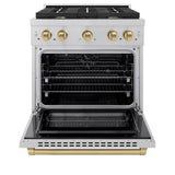 ZLINE Autograph Edition 30 in. 4.2 cu. ft. Paramount Dual Fuel Range with 4 Burner Gas Cooktop and Electric Convection Oven in Satin Stainless Steel with Champagne Bronze Accents (SDRSZ-30-CB)