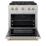 ZLINE Autograph Edition 30 in. 4.2 cu. ft. Paramount Dual Fuel Range with 4 Burner Gas Cooktop and Electric Convection Oven in Satin Stainless Steel with Polished Gold Accents (SDRSZ-30-G)