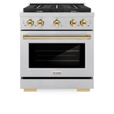 ZLINE Autograph Edition 30 in. 4.2 cu. ft. Paramount Dual Fuel Range with 4 Burner Gas Cooktop and Electric Convection Oven in Satin Stainless Steel with Polished Gold Accents (SDRSZ-30-G)