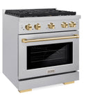 ZLINE Autograph Edition 30 in. 4.2 cu. ft. Paramount Dual Fuel Range with 4 Burner Gas Cooktop and Electric Convection Oven in Satin Stainless Steel with Polished Gold Accents (SDRSZ-30-G)