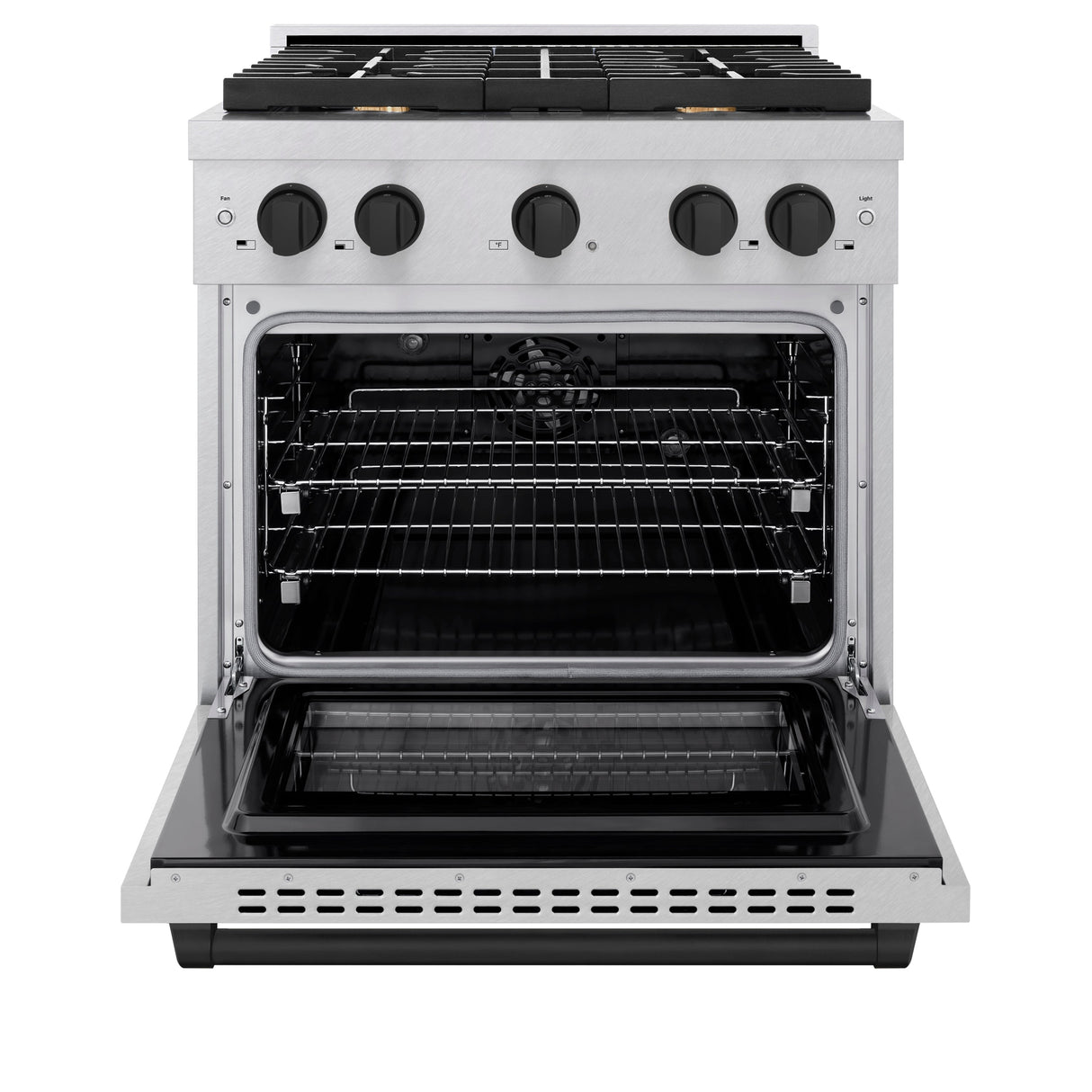 ZLINE Autograph Edition 30 in. 4.2 cu. ft. Paramount Dual Fuel Range with 4 Burner Gas Cooktop and Electric Convection Oven in Satin Stainless Steel with Matte Black Accents (SDRSZ-30-MB)