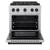 ZLINE Autograph Edition 30 in. 4.2 cu. ft. Paramount Dual Fuel Range with 4 Burner Gas Cooktop and Electric Convection Oven in Satin Stainless Steel with Matte Black Accents (SDRSZ-30-MB)