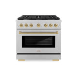 ZLINE Autograph Edition 36 in. 5.2 cu. ft. Paramount Dual Fuel Range with 6 Burner Gas Cooktop and Electric Convection Oven in Satin Stainless Steel with Champagne Bronze Accents (SDRSZ-36-CB)