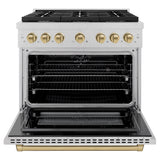 ZLINE Autograph Edition 36 in. 5.2 cu. ft. Paramount Dual Fuel Range with 6 Burner Gas Cooktop and Electric Convection Oven in Satin Stainless Steel with Champagne Bronze Accents (SDRSZ-36-CB)