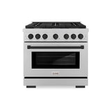ZLINE Autograph Edition 36 in. 5.2 cu. ft. Paramount Dual Fuel Range with 6 Burner Gas Cooktop and Electric Convection Oven in Satin Stainless Steel with Matte Black Accents (SDRSZ-36-MB)