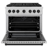 ZLINE Autograph Edition 36 in. 5.2 cu. ft. Paramount Dual Fuel Range with 6 Burner Gas Cooktop and Electric Convection Oven in Satin Stainless Steel with Matte Black Accents (SDRSZ-36-MB)