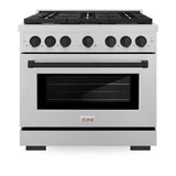 ZLINE Autograph Edition 36 in. 5.2 cu. ft. Paramount Dual Fuel Range with 6 Burner Gas Cooktop and Electric Convection Oven in Satin Stainless Steel with Matte Black Accents (SDRSZ-36-MB)