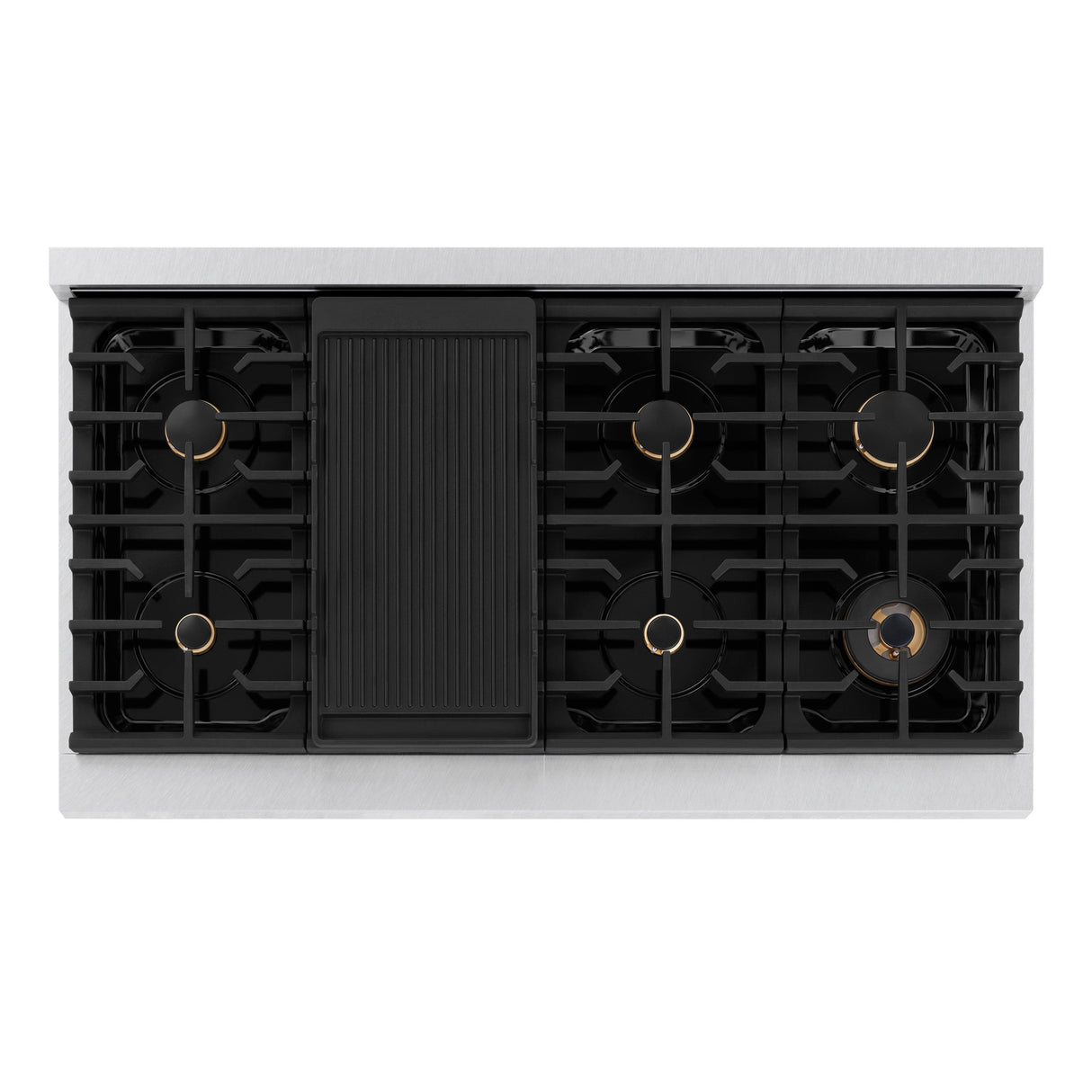 ZLINE Autograph Edition 48 in. 6.7 cu. ft. Paramount Double Oven Dual Fuel Range with 8 Burner Gas Cooktop in Satin Stainless Steel and Champagne Bronze Accents (SDRSZ-48-CB)