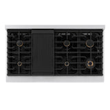 ZLINE Autograph Edition 48 in. 6.7 cu. ft. Paramount Double Oven Dual Fuel Range with 8 Burner Gas Cooktop in Satin Stainless Steel and Champagne Bronze Accents (SDRSZ-48-CB)