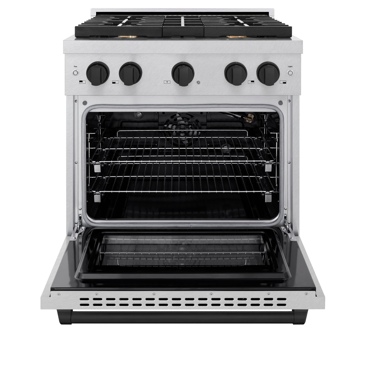 ZLINE Autograph Edition 30 in. 4.2 cu. ft. Paramount Gas Range with 4 Burner Cooktop and Convection Gas Oven in Satin Stainless Steel and Matte Black Accents (SGRSZ-30-MB)