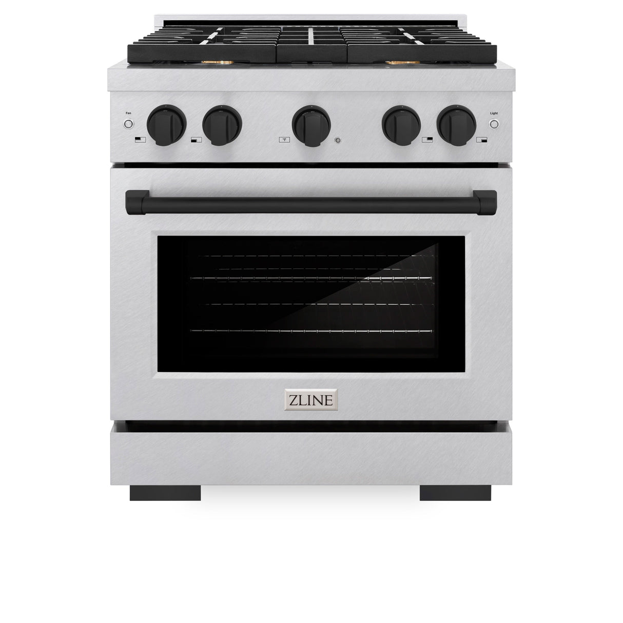 ZLINE Autograph Edition 30 in. 4.2 cu. ft. Paramount Gas Range with 4 Burner Cooktop and Convection Gas Oven in Satin Stainless Steel and Matte Black Accents (SGRSZ-30-MB)
