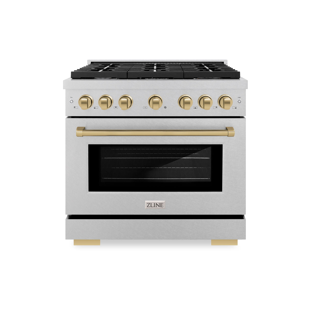 ZLINE Autograph Edition 36 in. 5.2 cu. ft. Paramount Gas Range with 6 Burner Cooktop and Convection Gas Oven in Satin Stainless Steel and Champagne Bronze Accents (SGRSZ-36-CB)