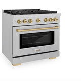 ZLINE Autograph Edition 36 in. 5.2 cu. ft. Paramount Gas Range with 6 Burner Cooktop and Convection Gas Oven in Satin Stainless Steel and Champagne Bronze Accents (SGRSZ-36-CB)