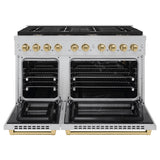 ZLINE Autograph Edition 48 in. 6.7 cu. ft. Paramount Double Oven Gas Range with 8 Burner Cooktop in Satin Stainless Steel and Champagne Bronze Accents (SGRSZ-48-CB)