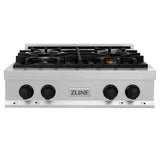 ZLINE Autograph Edition 30 in. Legacy Gas Rangetop with 4 Burners and Porcelain Cooktop in Satin Stainless Steel with Matte Black Accents (RTSZ-30-MB)