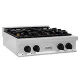 ZLINE Autograph Edition 30 in. Legacy Gas Rangetop with 4 Burners and Porcelain Cooktop in Satin Stainless Steel with Matte Black Accents (RTSZ-30-MB)