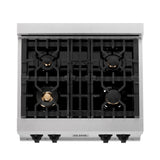 ZLINE Autograph Edition 30 in. Legacy Gas Rangetop with 4 Burners and Porcelain Cooktop in Satin Stainless Steel with Matte Black Accents (RTSZ-30-MB)