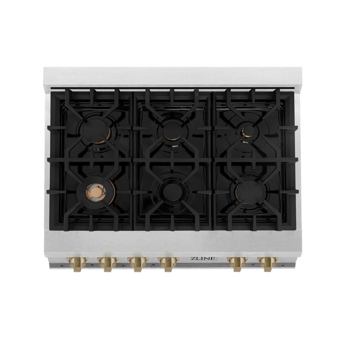 ZLINE Autograph Edition 36 in. Legacy Gas Rangetop with 6 Burners and Porcelain Cooktop in Satin Stainless Steel with Champagne Bronze Accents (RTSZ-36-CB)