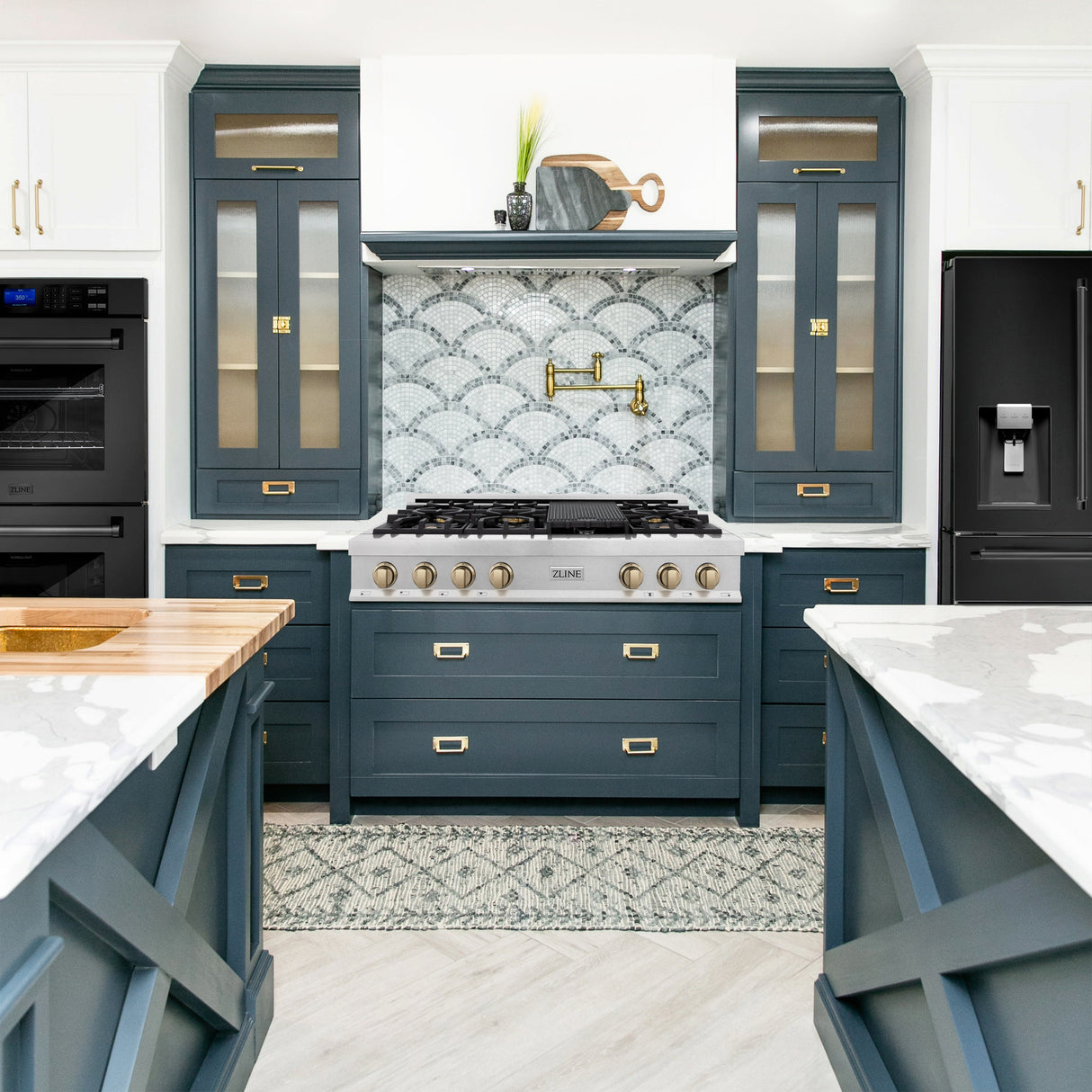 ZLINE Autograph Edition 48 in. Legacy Gas Rangetop with 7 Burners and Porcelain Cooktop in Satin Stainless Steel with Champagne Bronze Accents (RTSZ-48-CB)