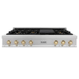 ZLINE Autograph Edition 48 in. Legacy Gas Rangetop with 7 Burners and Porcelain Cooktop in Satin Stainless Steel with Polished Gold Accents (RTSZ-48-G)