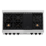 ZLINE Autograph Edition 48 in. Legacy Gas Rangetop with 7 Burners and Porcelain Cooktop in Satin Stainless Steel with Matte Black Accents (RTSZ-48-MB)