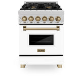 ZLINE Autograph Edition 24 in. 2.8 cu. ft. Legacy Dual Fuel Range with 4 Burner Gas Cooktop and Electric Convection Oven in Satin Stainless Steel with White Matte Door and Champagne Bronze Accents (RASZ-WM-24-CB)