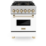 ZLINE Autograph Edition 24 in. 2.8 cu. ft. Legacy Dual Fuel Range with 4 Burner Gas Cooktop and Electric Convection Oven in Satin Stainless Steel with White Matte Door and Polished Gold Accents (RASZ-WM-24-G)