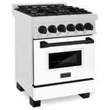 ZLINE Autograph Edition 24 in. 2.8 cu. ft. Legacy Dual Fuel Range with 4 Burner Gas Cooktop and Electric Convection Oven in Satin Stainless Steel with White Matte Door and Matte Black Accents (RASZ-WM-24-MB)