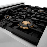 ZLINE Autograph Edition 30 in. 4.0 cu. ft. Legacy Dual Fuel Range with 4 Burner Gas Cooktop and Electric Convection Oven in Satin Stainless Steel with White Matte Door and Matte Black Accents (RASZ-WM-30-MB)