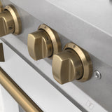 ZLINE Autograph Edition 36 in. 4.6 cu. ft. Legacy Dual Fuel Range with 6 Burner Gas Cooktop and Electric Convection Oven in Satin Stainless Steel with White Matte Door and Champagne Bronze Accents (RASZ-WM-36-CB)