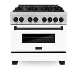 ZLINE Autograph Edition 36 in. 4.6 cu. ft. Legacy Dual Fuel Range with 6 Burner Gas Cooktop and Electric Convection Oven in Satin Stainless Steel with White Matte Door and Matte Black Accents (RASZ-WM-36-MB)