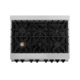 ZLINE Autograph Edition 36 in. 4.6 cu. ft. Legacy Dual Fuel Range with 6 Burner Gas Cooktop and Electric Convection Oven in Satin Stainless Steel with White Matte Door and Matte Black Accents (RASZ-WM-36-MB)