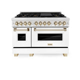 ZLINE Autograph Edition 48 in. 6.0 cu. ft. Legacy Dual Fuel Range with 7 Burner Gas Cooktop and 2 Electric Ovens in Satin Stainless Steel with White Matte Doors and Polished Gold Accents (RASZ-WM-48-G)
