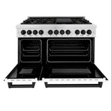 ZLINE Autograph Edition 48 in. 6.0 cu. ft. Legacy Dual Fuel Range with 7 Burner Gas Cooktop and 2 Electric Ovens in Satin Stainless Steel with White Matte Doors and Matte Black Accents (RASZ-WM-48-MB)