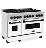 ZLINE Autograph Edition 48 in. 6.0 cu. ft. Legacy Dual Fuel Range with 7 Burner Gas Cooktop and 2 Electric Ovens in Satin Stainless Steel with White Matte Doors and Matte Black Accents (RASZ-WM-48-MB)